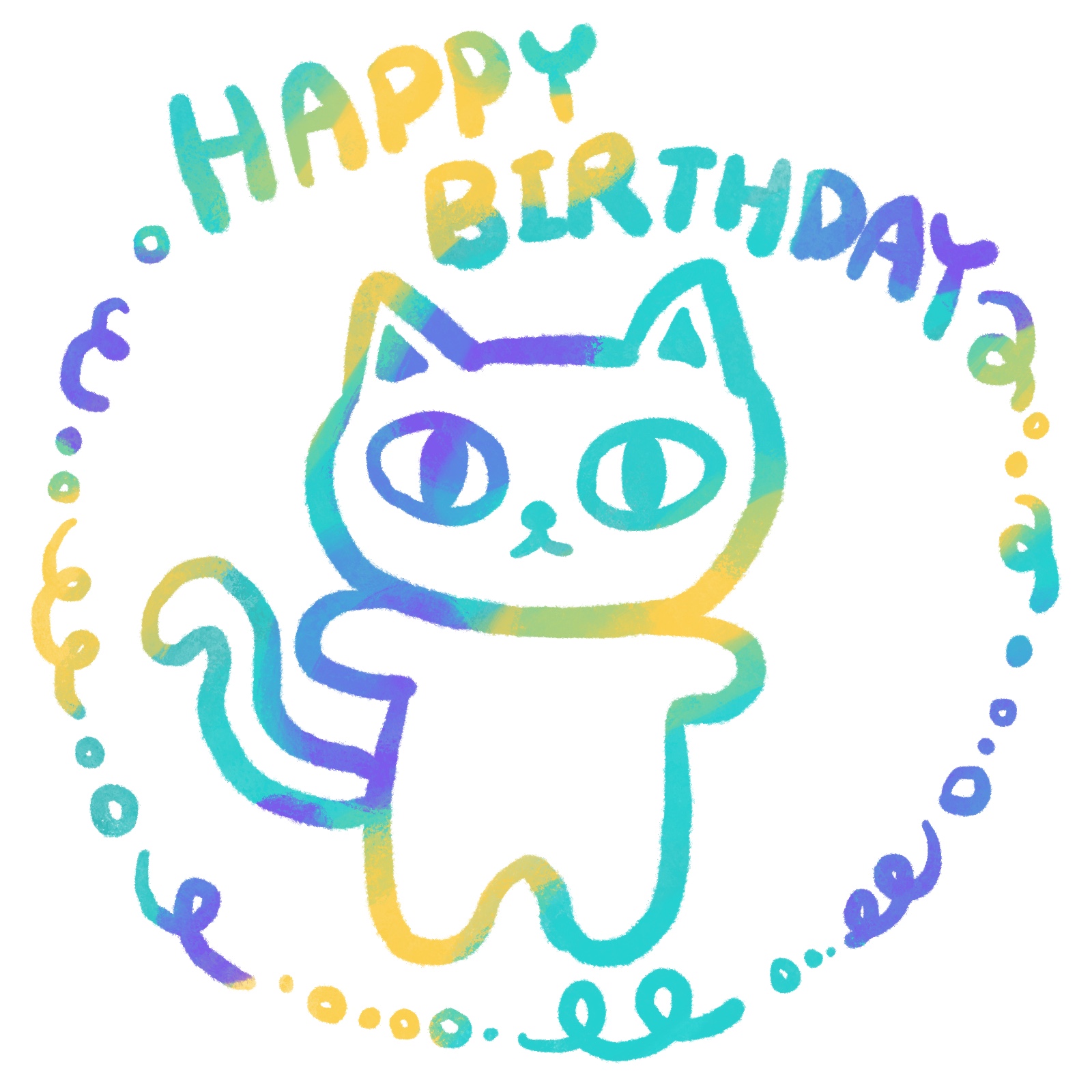 HAPPY BIRTHDAYの文字と猫のイラスト