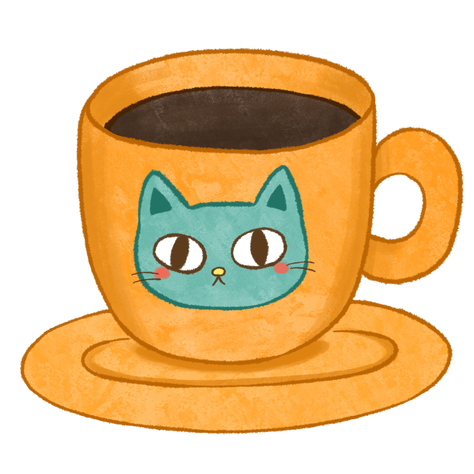 猫の絵のマグカップに入ったコーヒーのイラスト