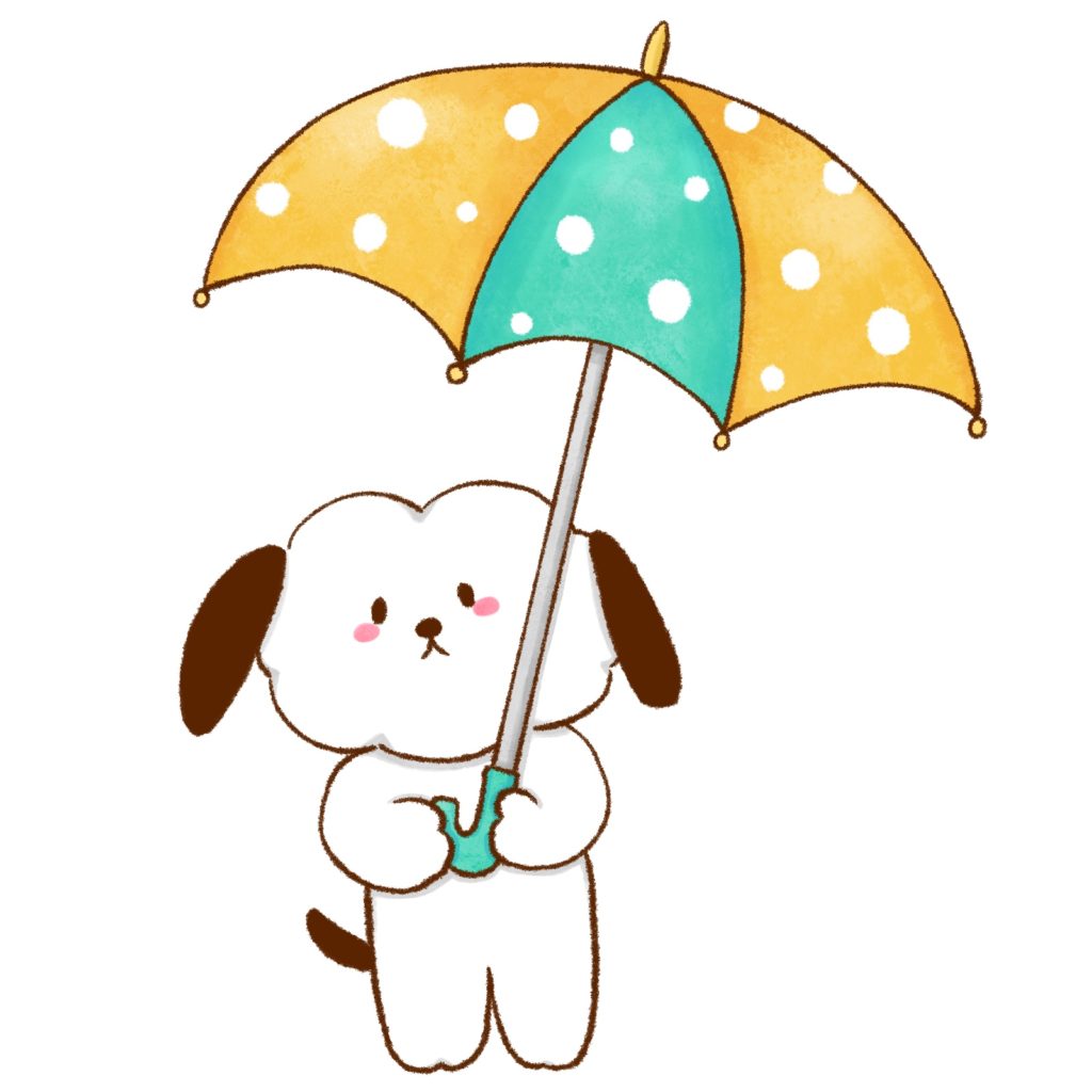 傘をさす犬のイラスト