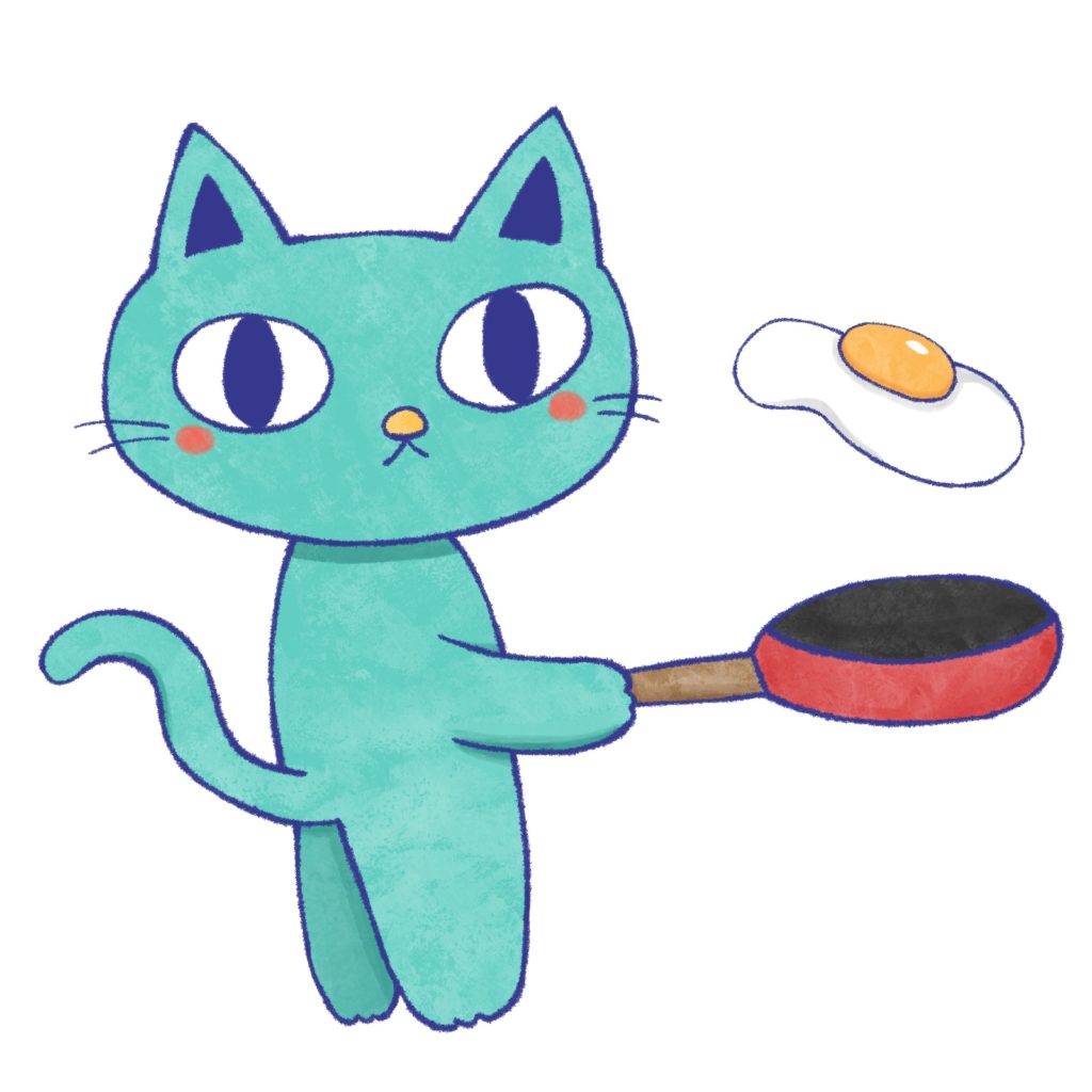 目玉焼きを焼く猫のイラスト
