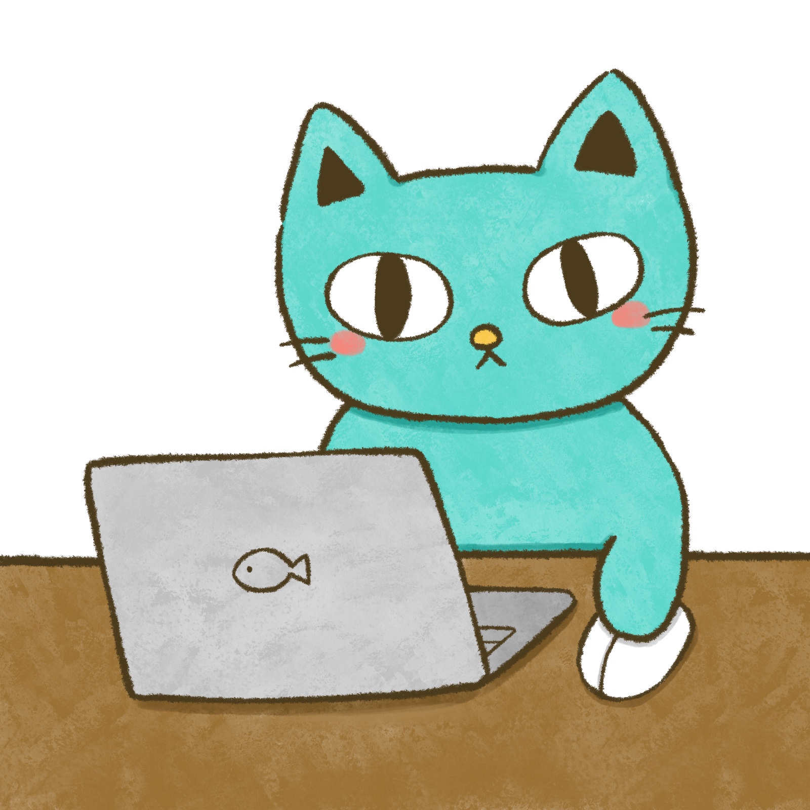 パソコンで仕事する猫のイラスト