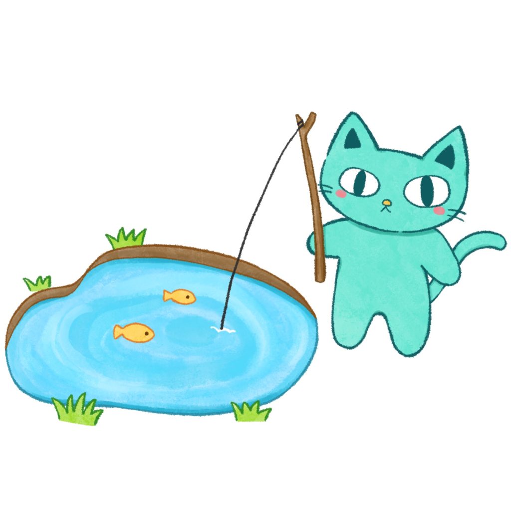 釣りをする猫のイラスト