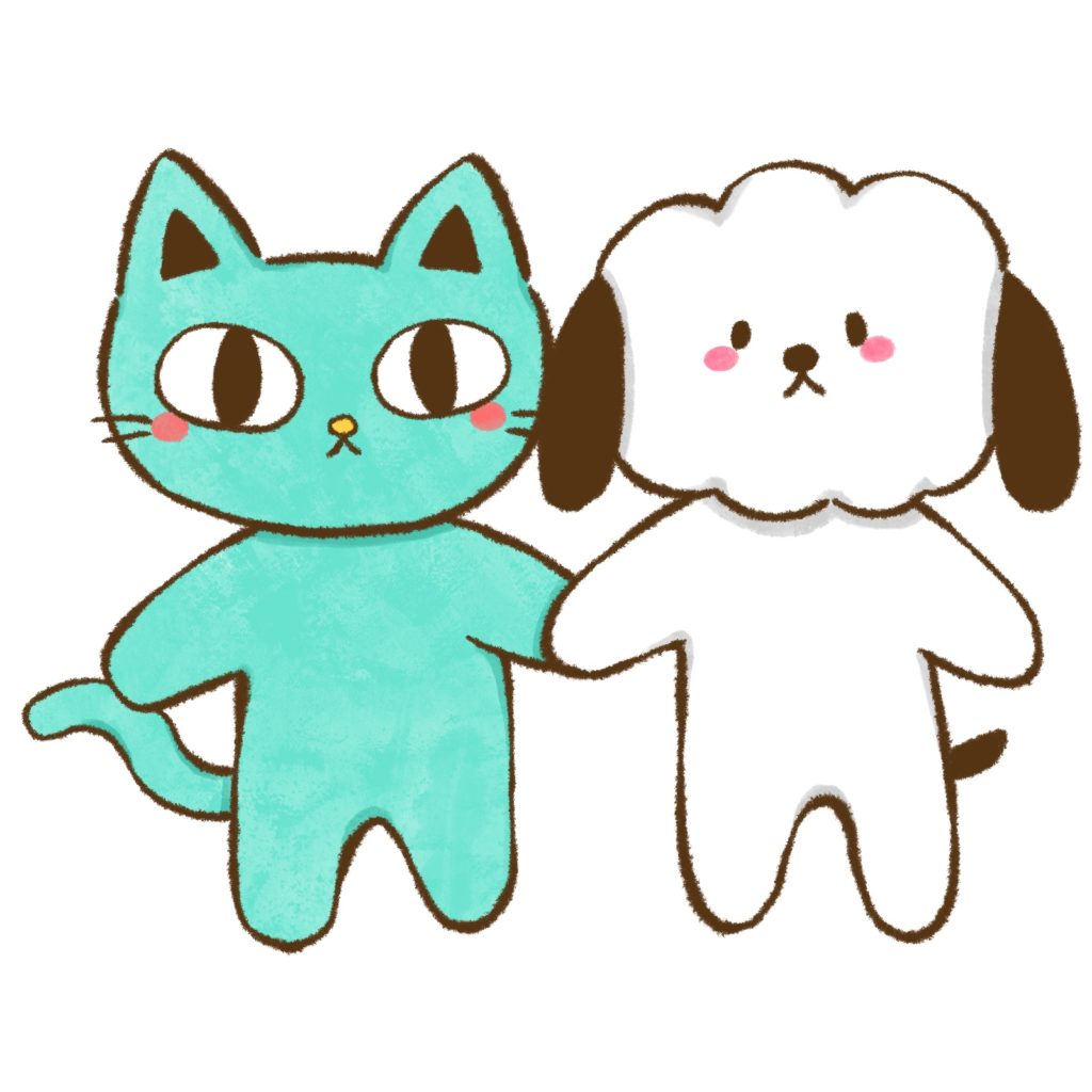 仲良しの猫と犬のイラスト