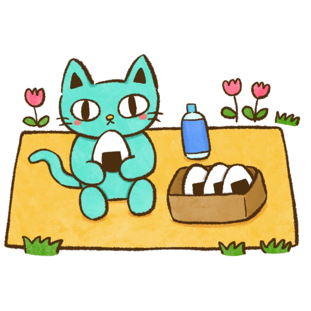 ピクニックをする猫のイラスト