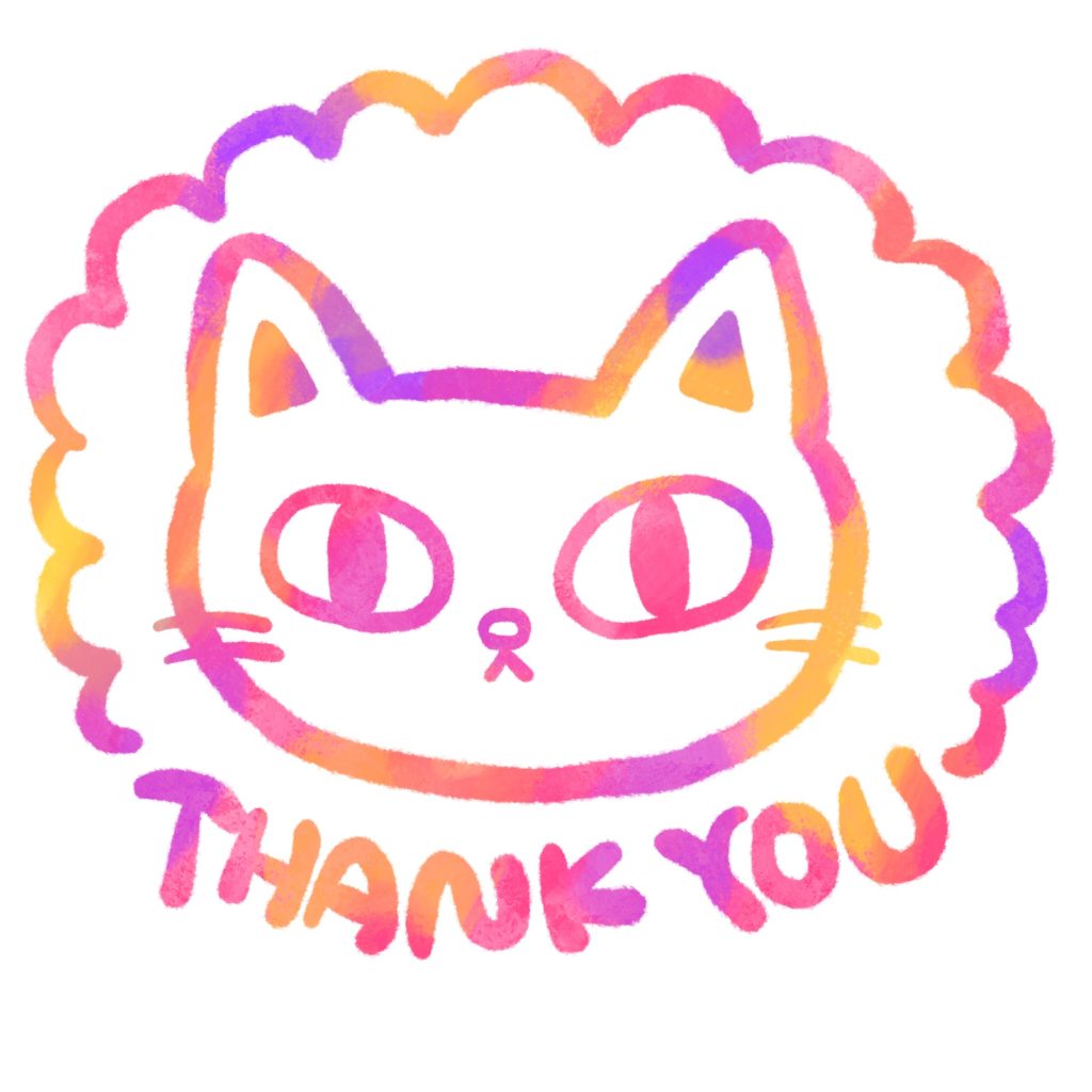 THANK YOUの文字と猫のイラスト