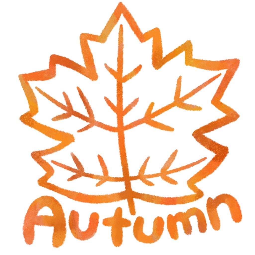 Autumnの文字と葉っぱのイラスト